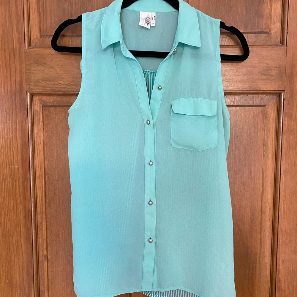 Sleeveless Aqua Blouse